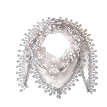 Swiftone triātrā šalle no velūra ar ziedu krokē mežģīni, visu sezonu siltums