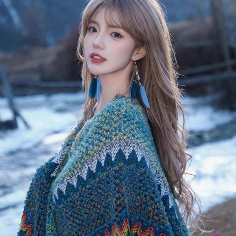 Etničkog stila pelerina-šal, široka silueta, poliester, proljeće, ljeto 2021 izdanje