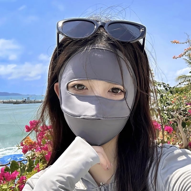 Mască facială de protecție solară cu acoperire totală UPF50+, din nylon ice-silk, respirabilă