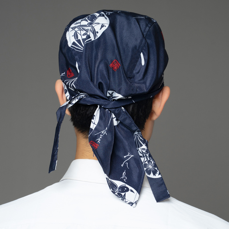 Medvilninė šefų kepurė su kupolo viršumi ir krašteliu, skirta sushi restoranui, su atspausdintu logotipu, pritaikoma