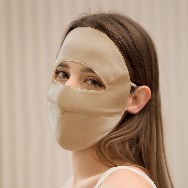 Mulberry selyem UV védelem UPF50 teljes arc maszk, fül-függő stílus, szatén feldolgozás, logó nyomtatva