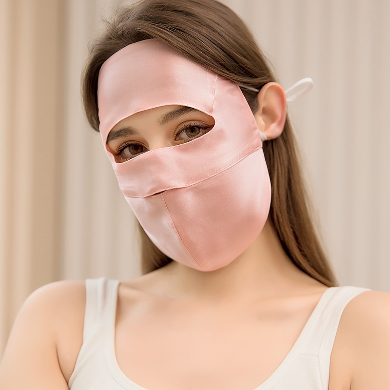 Mulberry selyem UV védelem UPF50 teljes arc maszk, fül-függő stílus, szatén feldolgozás, logó nyomtatva