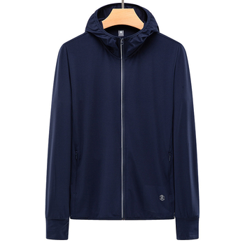 Vīriešu saules aizsardzības jaka no Ice Silk auduma, UV aizsardzība, kapuce ar rāvējslēdzēju, rāvējslēdzēja kabatas