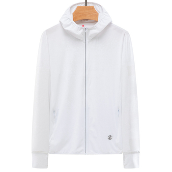 Vīriešu saules aizsardzības jaka no Ice Silk auduma, UV aizsardzība, kapuce ar rāvējslēdzēju, rāvējslēdzēja kabatas