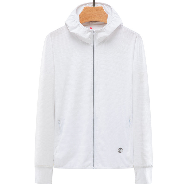 Vīriešu saules aizsardzības jaka no Ice Silk auduma, UV aizsardzība, kapuce ar rāvējslēdzēju, rāvējslēdzēja kabatas