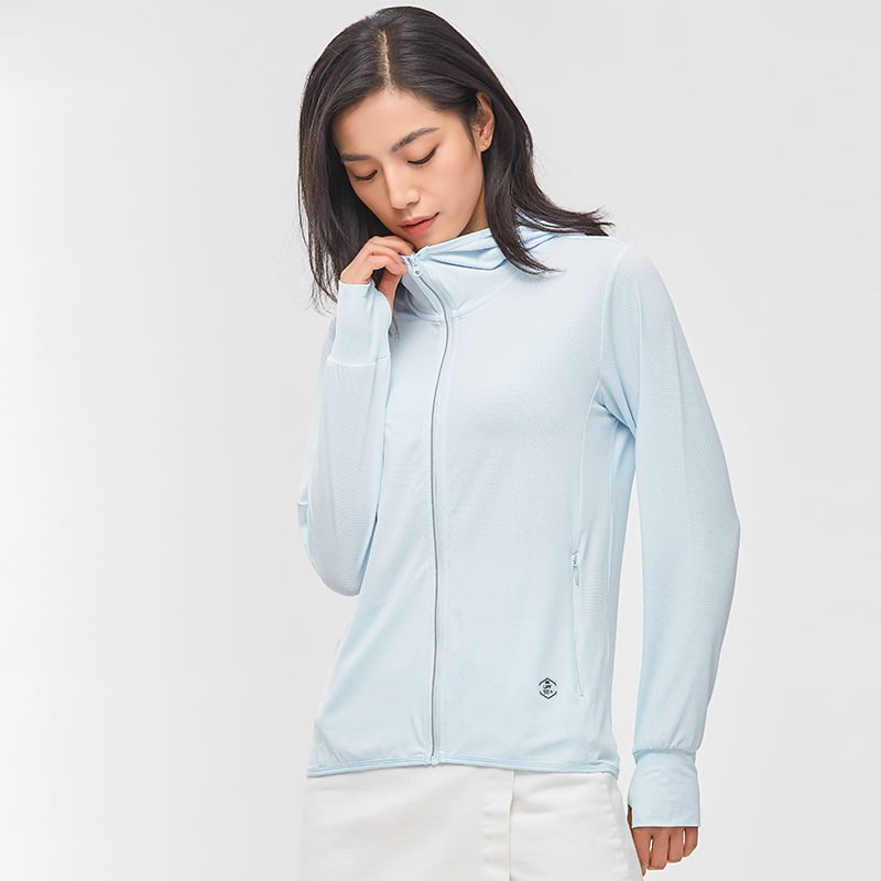 Vīriešu saules aizsardzības jaka no Ice Silk auduma, UV aizsardzība, kapuce ar rāvējslēdzēju, rāvējslēdzēja kabatas