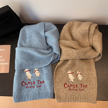 Koreai hímzett főiskolai stílusú kötött sál nőknek (Warp knitting; Keeps warm; Winter; Polyester fabric 61-70%)