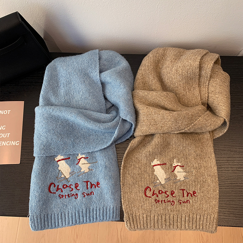 Koreai hímzett főiskolai stílusú kötött sál nőknek (Warp knitting; Keeps warm; Winter; Polyester fabric 61-70%)