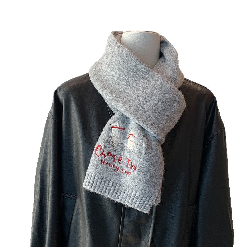 Koreai hímzett főiskolai stílusú kötött sál nőknek (Warp knitting; Keeps warm; Winter; Polyester fabric 61-70%)