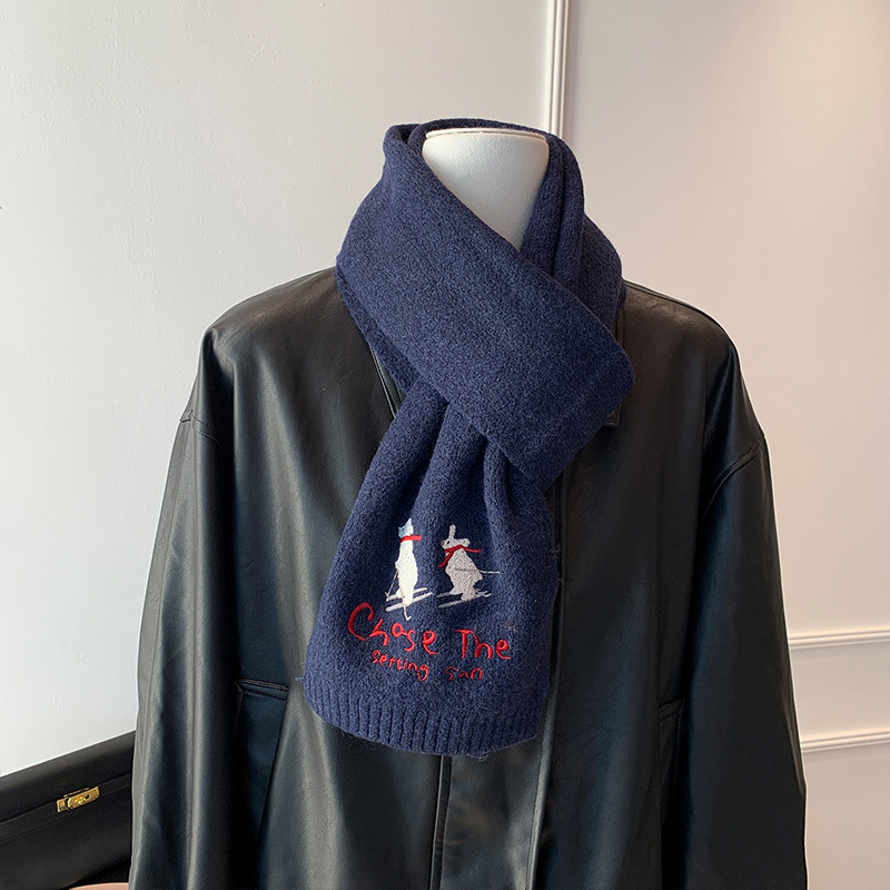 Koreai hímzett főiskolai stílusú kötött sál nőknek (Warp knitting; Keeps warm; Winter; Polyester fabric 61-70%)