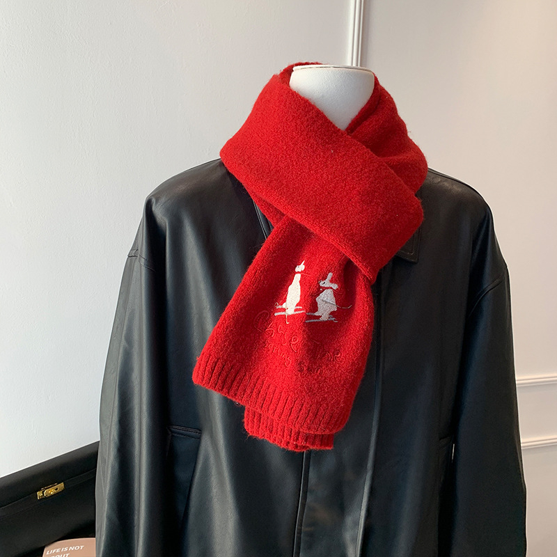 Koreai hímzett főiskolai stílusú kötött sál nőknek (Warp knitting; Keeps warm; Winter; Polyester fabric 61-70%)