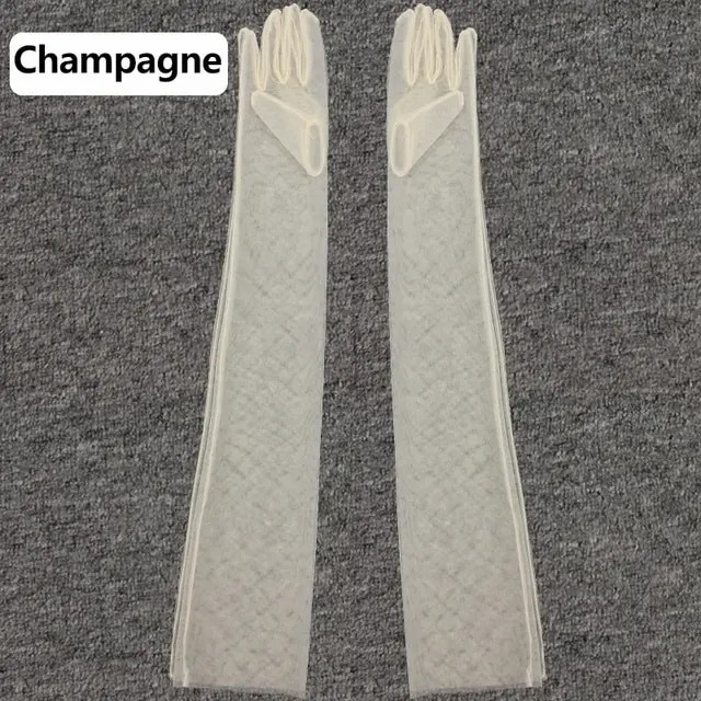 Hepburn-stílusú hosszú hálós menyasszonyi kesztyűk, elegáns retró kiegészítő a menyasszonyi ruhához — minden szezonhoz, 2023 őszén megjelenés