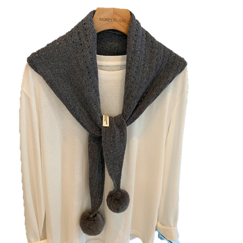 Trostranični vuneni šal s izrezanim uzorkom i resicama, dizajnerski komad, korejski stil, warp-kniting tkanina (>96% vuna), grije, podrijetlo: Jinhua