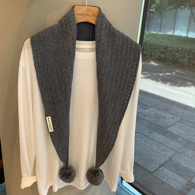 Trostranični vuneni šal s izrezanim uzorkom i resicama, dizajnerski komad, korejski stil, warp-kniting tkanina (>96% vuna), grije, podrijetlo: Jinhua