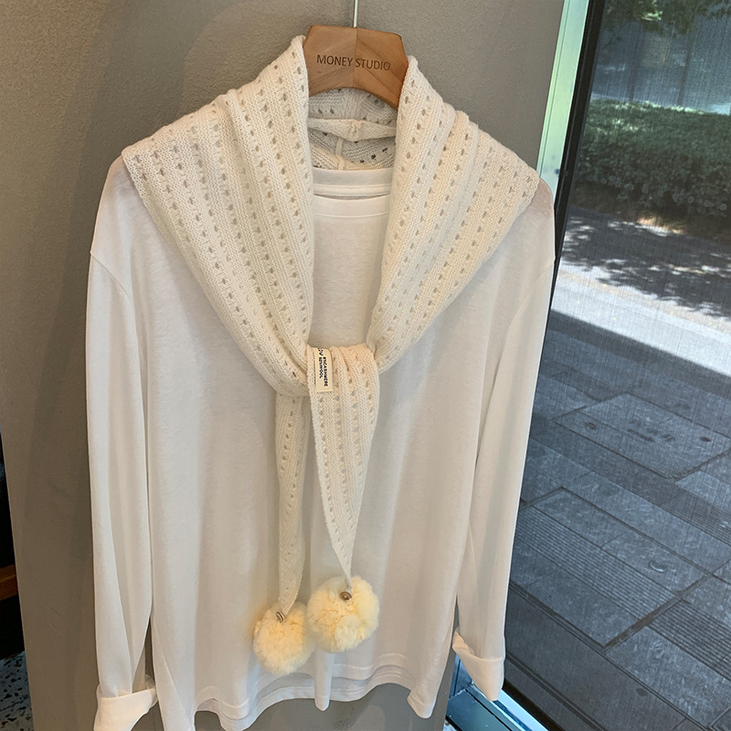 Trostranični vuneni šal s izrezanim uzorkom i resicama, dizajnerski komad, korejski stil, warp-kniting tkanina (>96% vuna), grije, podrijetlo: Jinhua