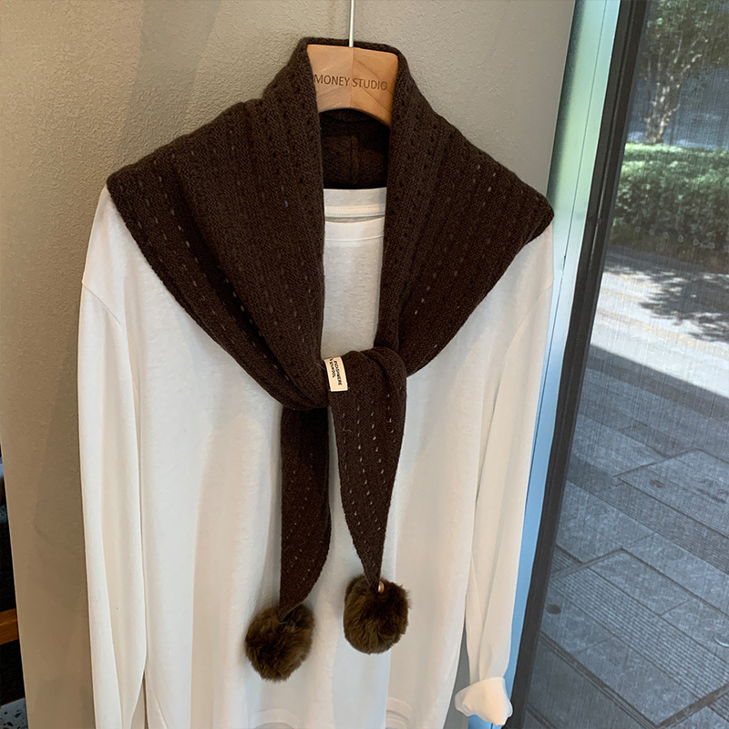 Trostranični vuneni šal s izrezanim uzorkom i resicama, dizajnerski komad, korejski stil, warp-kniting tkanina (>96% vuna), grije, podrijetlo: Jinhua