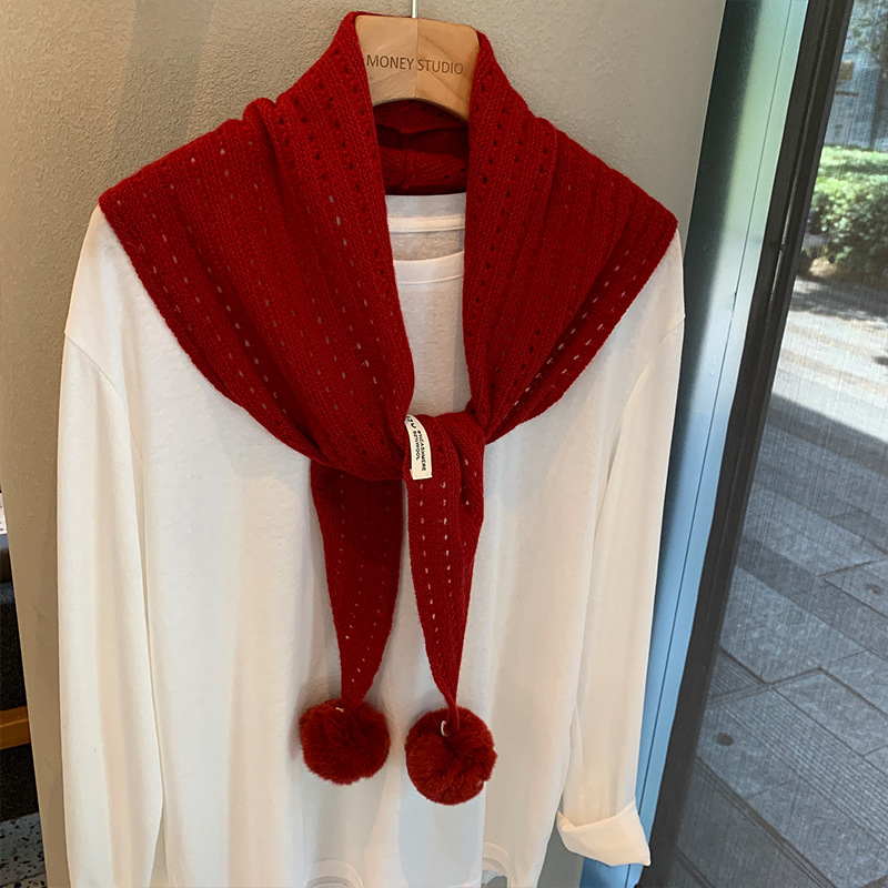 Trostranični vuneni šal s izrezanim uzorkom i resicama, dizajnerski komad, korejski stil, warp-kniting tkanina (>96% vuna), grije, podrijetlo: Jinhua