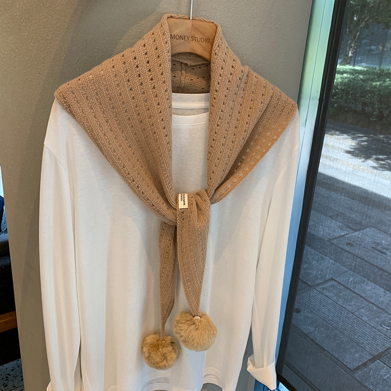 Trostranični vuneni šal s izrezanim uzorkom i resicama, dizajnerski komad, korejski stil, warp-kniting tkanina (>96% vuna), grije, podrijetlo: Jinhua