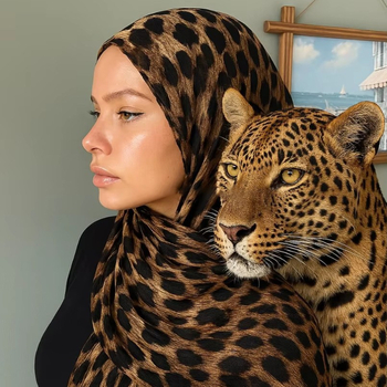 Шал с леопардов принт за хиджаб, памук, Warp knitting технология, 100 г, за всички сезони, оригинален дизайн, FANXIN