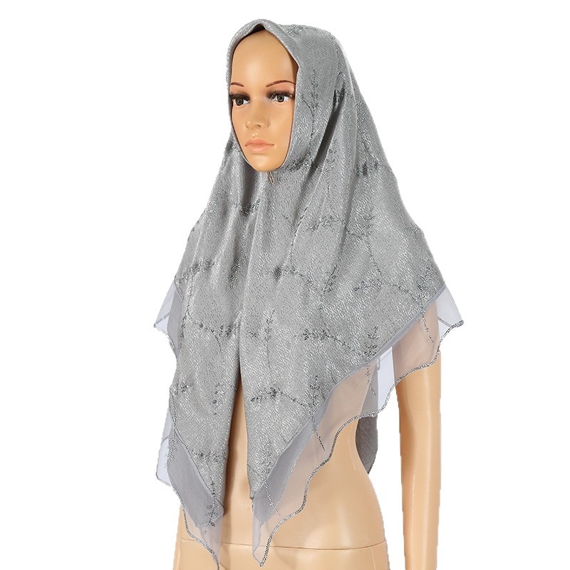 Fejkendő bark-textúrájú patchwork textúrával, retro etno stílusú négyszögletes kendő, hőhatású strassz díszítéssel, napsugár elleni védelem