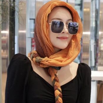 Dugi ručno pleteni pamukasti šal, dvostruka upotreba: šal za glavu ili šal – proljeće 2022