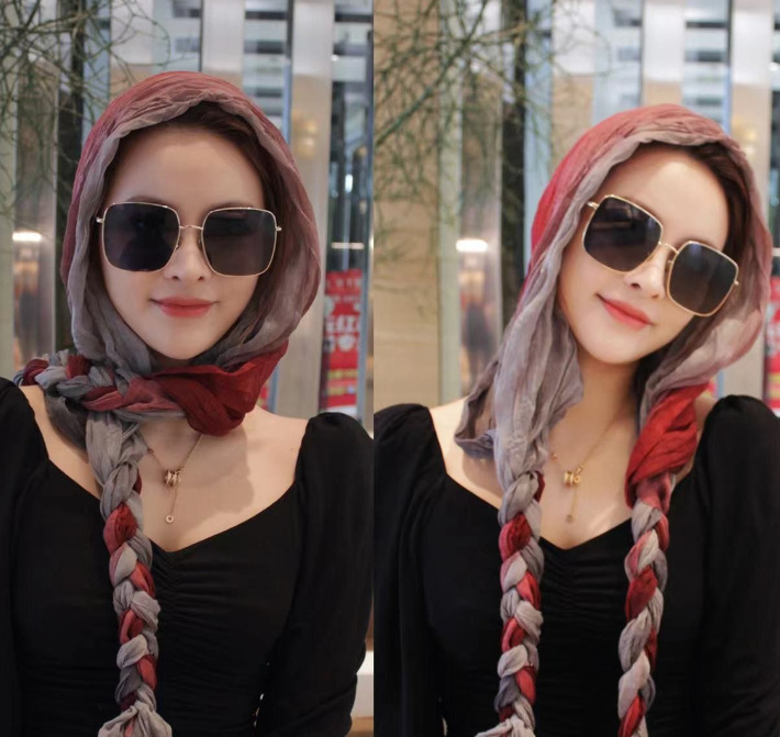 Dugi ručno pleteni pamukasti šal, dvostruka upotreba: šal za glavu ili šal – proljeće 2022