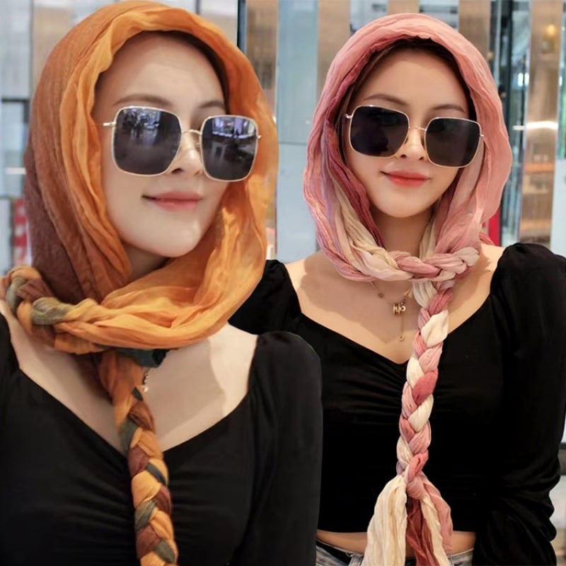 Dugi ručno pleteni pamukasti šal, dvostruka upotreba: šal za glavu ili šal – proljeće 2022