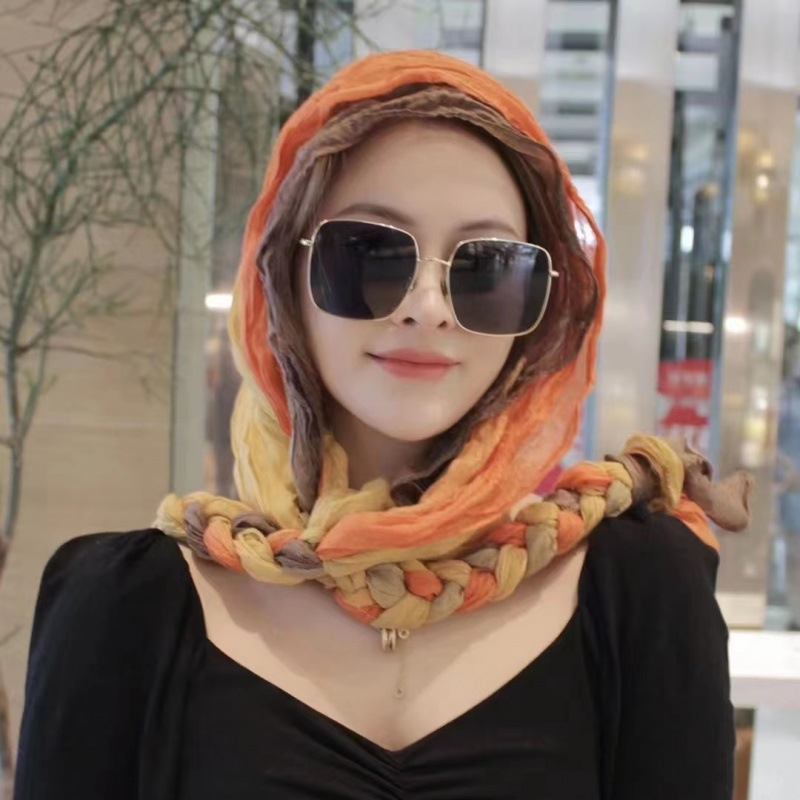 Dugi ručno pleteni pamukasti šal, dvostruka upotreba: šal za glavu ili šal – proljeće 2022