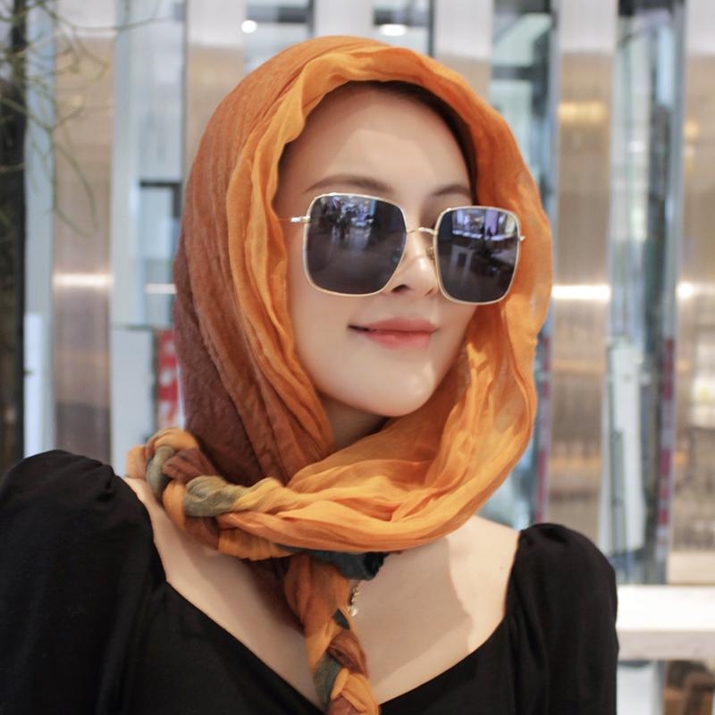 Dugi ručno pleteni pamukasti šal, dvostruka upotreba: šal za glavu ili šal – proljeće 2022