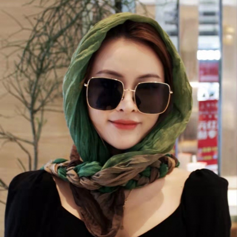 Dugi ručno pleteni pamukasti šal, dvostruka upotreba: šal za glavu ili šal – proljeće 2022