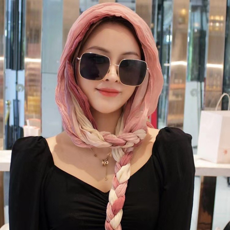 Dugi ručno pleteni pamukasti šal, dvostruka upotreba: šal za glavu ili šal – proljeće 2022