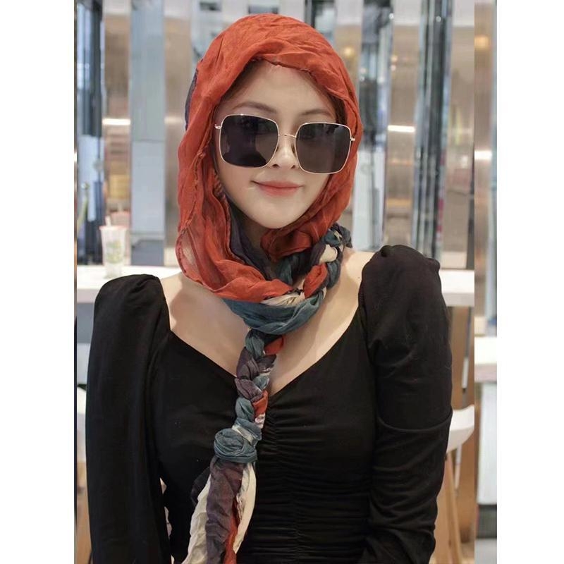 Dugi ručno pleteni pamukasti šal, dvostruka upotreba: šal za glavu ili šal – proljeće 2022