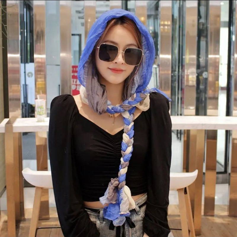 Dugi ručno pleteni pamukasti šal, dvostruka upotreba: šal za glavu ili šal – proljeće 2022