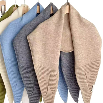 Koreai stílusú, magas minőségű kötött háromszög sál nőknek, pamut, kézi horgolás, geometriai mintázat, melegen tart (télen, tavasszal, ősszel)