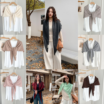 Плетен триъгълен шал, полиестер, Warp плетиво, монохромен модел, запазва топлината