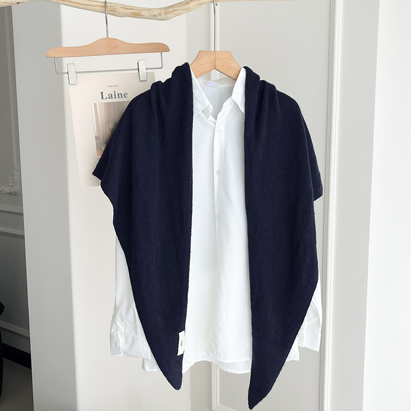 Плетен триъгълен шал, полиестер, Warp плетиво, монохромен модел, запазва топлината