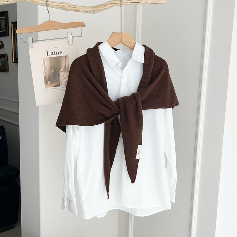 Плетен триъгълен шал, полиестер, Warp плетиво, монохромен модел, запазва топлината