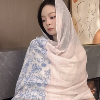 Дамски шал за слънцезащита – ретро етно стил, памучен твил