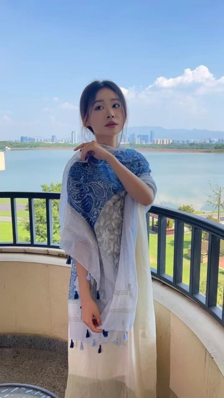 Дамски шал за слънцезащита – ретро етно стил, памучен твил