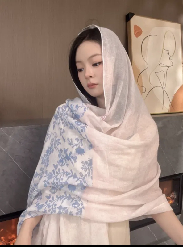 Дамски шал за слънцезащита – ретро етно стил, памучен твил