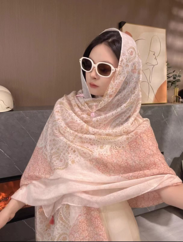 Дамски шал за слънцезащита – ретро етно стил, памучен твил