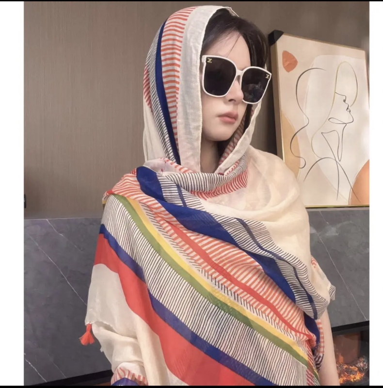 Дамски шал за слънцезащита – ретро етно стил, памучен твил