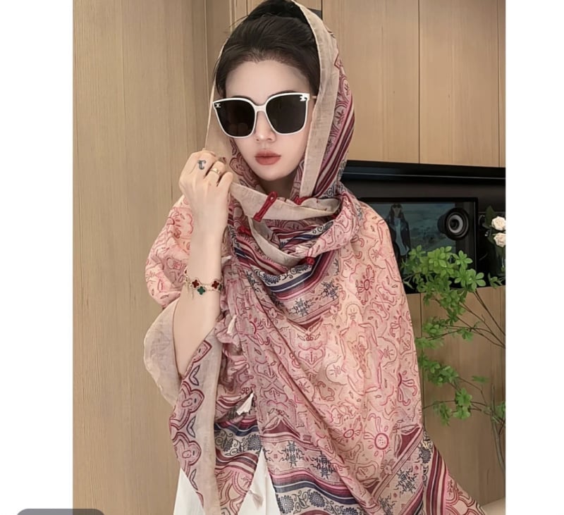 Дамски шал за слънцезащита – ретро етно стил, памучен твил