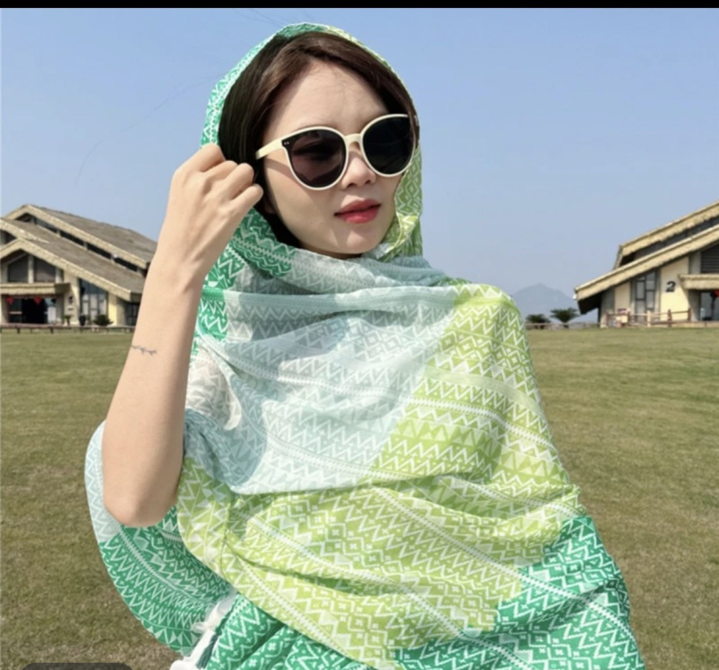 Дамски шал за слънцезащита – ретро етно стил, памучен твил