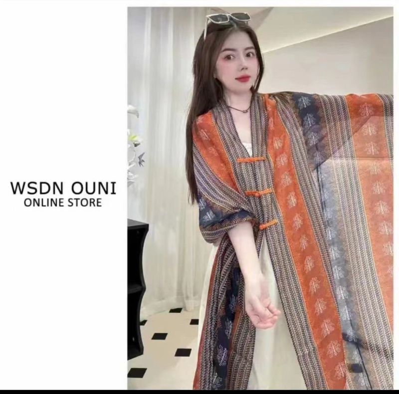 Дамски шал за слънцезащита – ретро етно стил, памучен твил