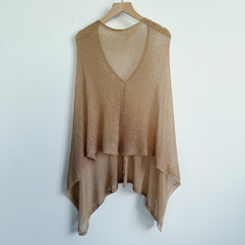 Top od otvorenog pletenog šala s cape stilom, američki stil široke kroje, svestrano nošenje (Poliester; warp pletenje; širina 40 cm; jednobojan; višefunkcionalan)