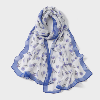 Шифонен шал с флорален принт – полиестерова материя, средно дълъг пасторал стил, пролет 2025