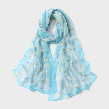 Шифонен шал с флорален принт – полиестерова материя, средно дълъг пасторал стил, пролет 2025