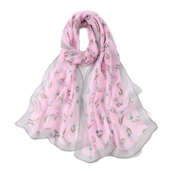 Шифонен шал с флорален принт – полиестерова материя, средно дълъг пасторал стил, пролет 2025