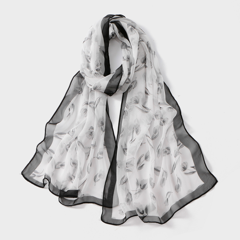 Шифонен шал с флорален принт – полиестерова материя, средно дълъг пасторал стил, пролет 2025